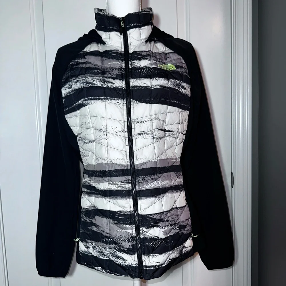 The North Face Quilted Hybrid Jacket Hooded Black Gray Insulated Full Zip - Picture 1 of 14